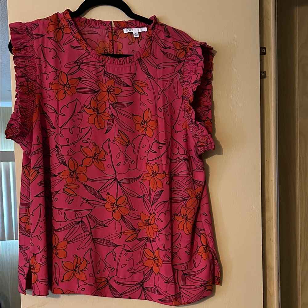 Vibrant Floral Ruffle Sleeve Blouse